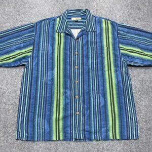 Tommy Bahama Shirt Mens Extra Large Blue Green Crab Silk Hawaiian Island Button